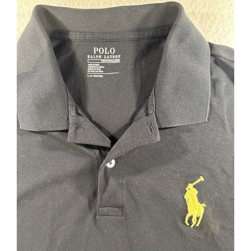Polo Ralph Lauren Performance Black Big Pony Polo Shirt Men's Large Yellow Logo - Picture 2 of 5